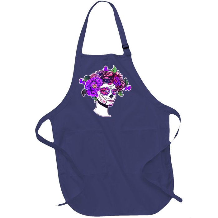 Sugar Skull Flower Girl Full-Length Apron With Pockets