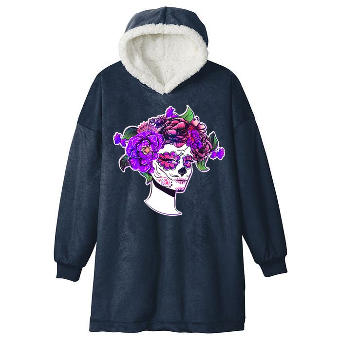 Sugar Skull Flower Girl Hooded Wearable Blanket