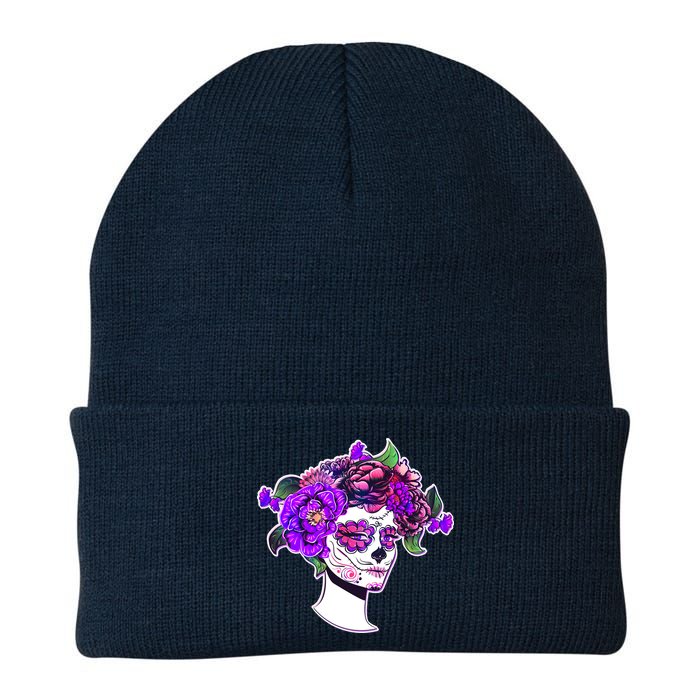 Sugar Skull Flower Girl Knit Cap Winter Beanie