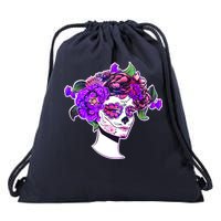 Sugar Skull Flower Girl Drawstring Bag