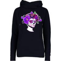 Sugar Skull Flower Girl Womens Funnel Neck Pullover Hood