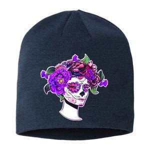 Sugar Skull Flower Girl Sustainable Beanie