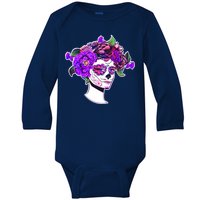 Sugar Skull Flower Girl Baby Long Sleeve Bodysuit