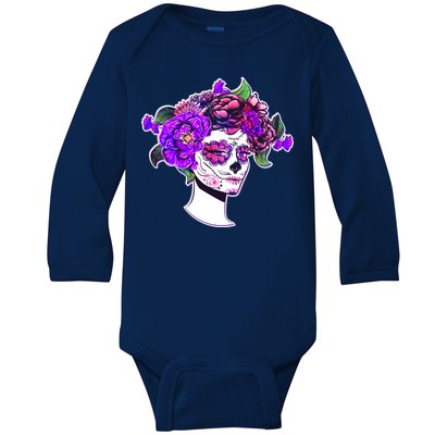 Sugar Skull Flower Girl Baby Long Sleeve Bodysuit