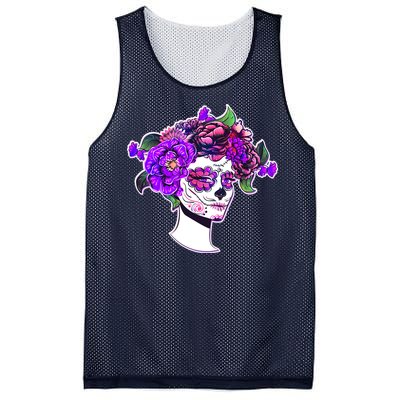 Sugar Skull Flower Girl Mesh Reversible Basketball Jersey Tank