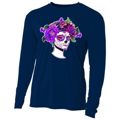 Sugar Skull Flower Girl Cooling Performance Long Sleeve Crew