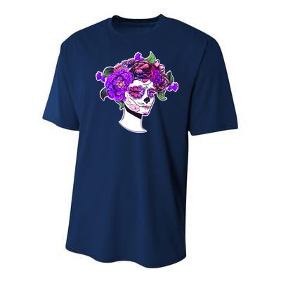 Sugar Skull Flower Girl Youth Performance Sprint T-Shirt