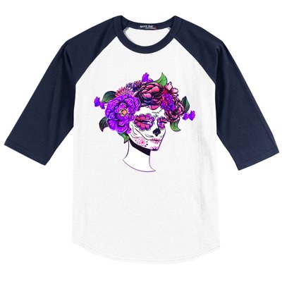 Sugar Skull Flower Girl Baseball Sleeve Shirt