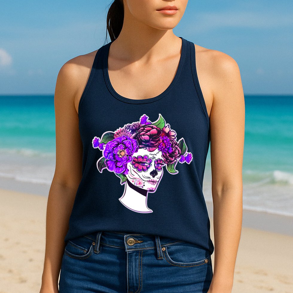 Sugar Skull Flower Girl Womens Tank Top