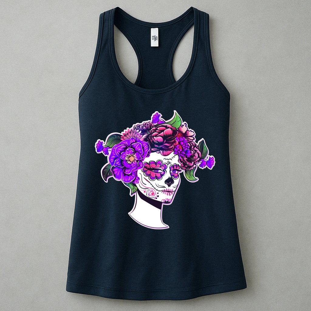 Sugar Skull Flower Girl Womens Tank Top