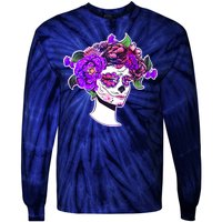 Sugar Skull Flower Girl Tie-Dye Long Sleeve Shirt