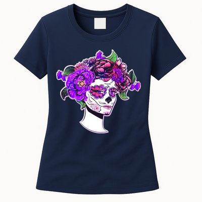Sugar Skull Flower Girl Womens T-Shirt
