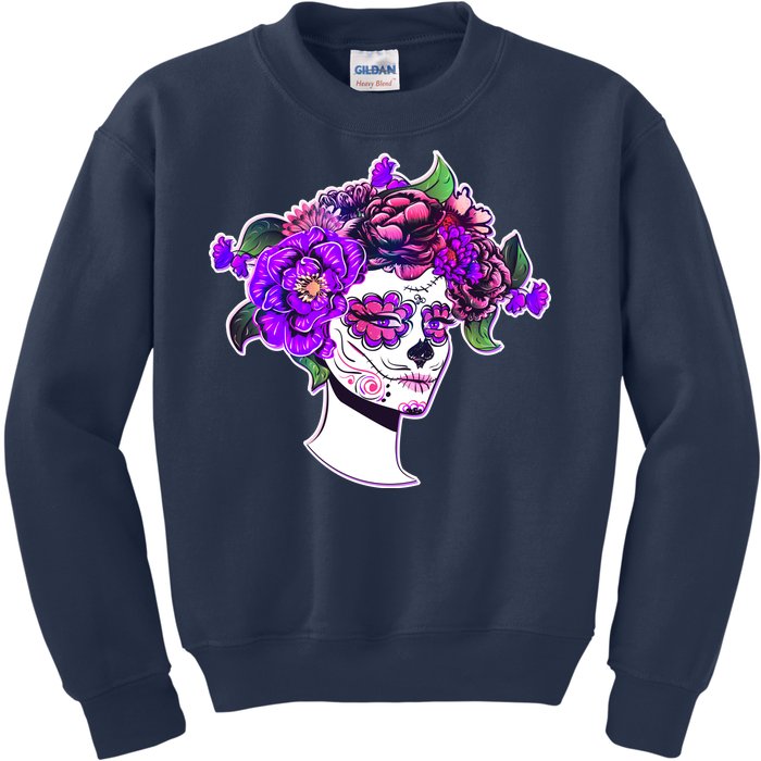 Sugar Skull Flower Girl Kids Sweatshirt