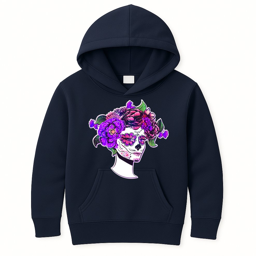 Sugar Skull Flower Girl Kids Hoodie