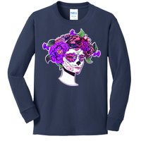 Sugar Skull Flower Girl Kids Long Sleeve Shirt