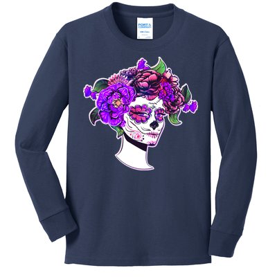 Sugar Skull Flower Girl Kids Long Sleeve Shirt