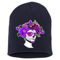 Sugar Skull Flower Girl Short Acrylic Beanie