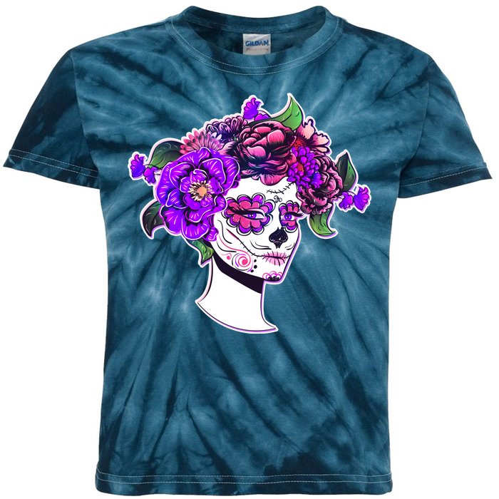 Sugar Skull Flower Girl Kids Tie-Dye T-Shirt