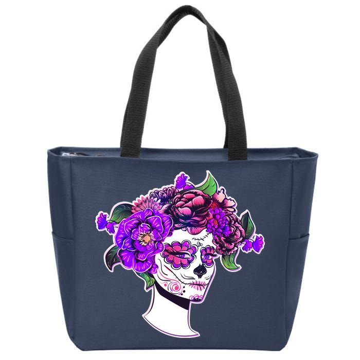 Sugar Skull Flower Girl Zip Tote Bag