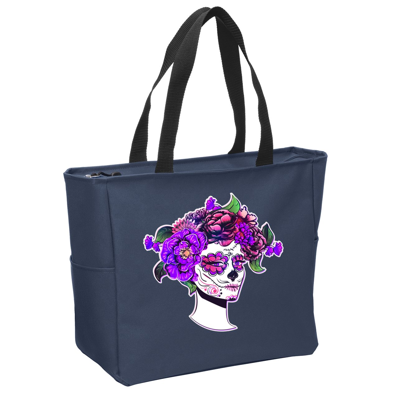 Sugar Skull Flower Girl Zip Tote Bag