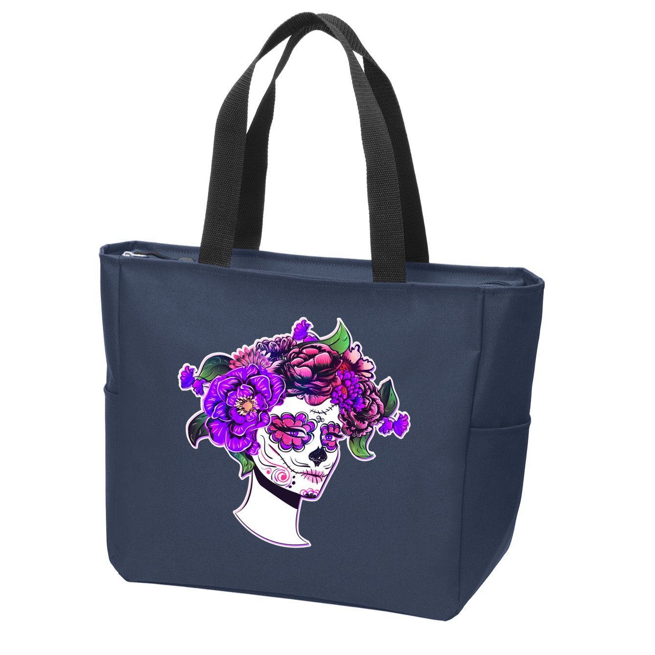 Sugar Skull Flower Girl Zip Tote Bag