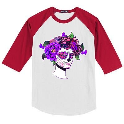 Sugar Skull Flower Girl Kids Colorblock Raglan Jersey