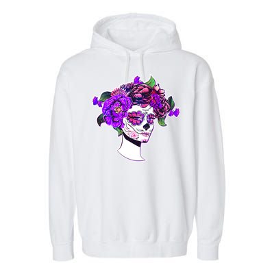 Sugar Skull Flower Girl Garment-Dyed Fleece Hoodie