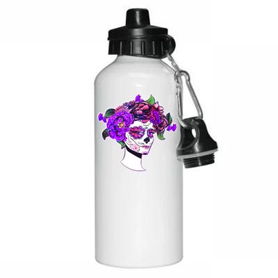 Sugar Skull Flower Girl Aluminum Water Bottle