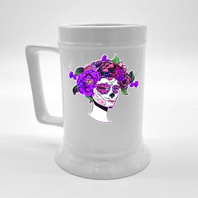 Sugar Skull Flower Girl Beer Stein