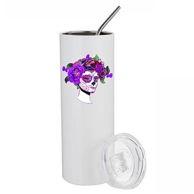 Sugar Skull Flower Girl Stainless Steel Tumbler