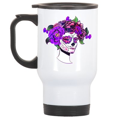 Sugar Skull Flower Girl Stainless Steel Travel Mug