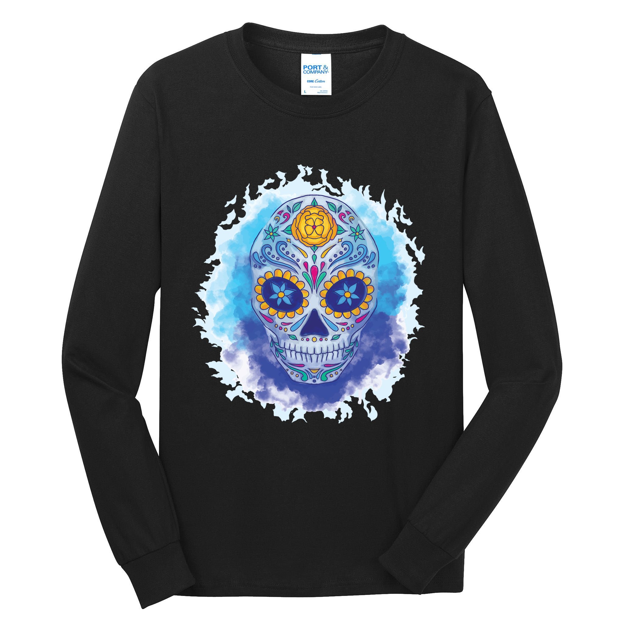 Sugar Skull Watercolor Tall Long Sleeve T-Shirt