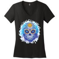 Sugar Skull Watercolor Women's V-Neck T-Shirt