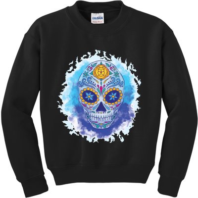 Sugar Skull Watercolor Kids Sweatshirt