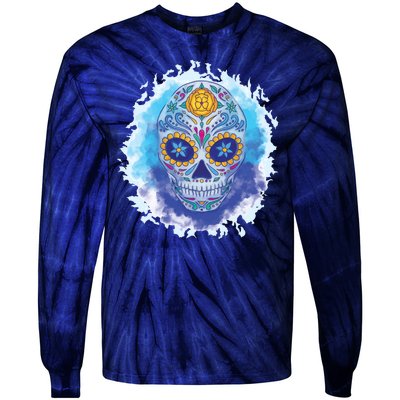 Sugar Skull Watercolor Tie-Dye Long Sleeve Shirt