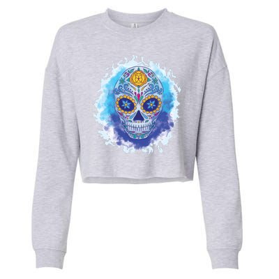 Sugar Skull Watercolor Cropped Pullover Crew