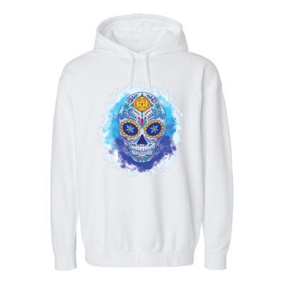 Sugar Skull Watercolor Garment-Dyed Fleece Hoodie