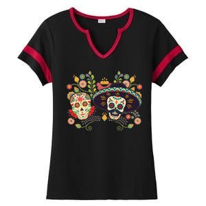 Sugar Skulls Day of the Dead Ladies Halftime Notch Neck Tee