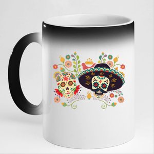 Sugar Skulls Day of the Dead 11oz Black Color Changing Mug