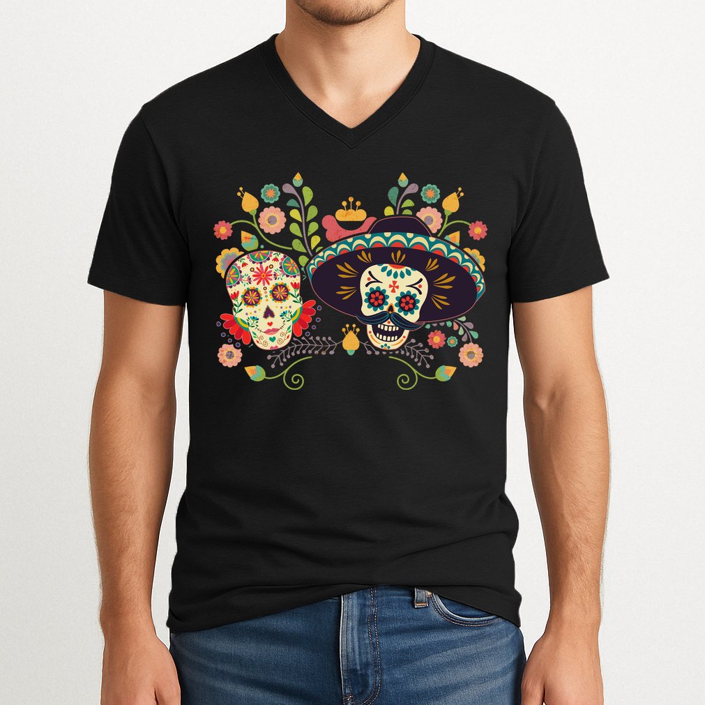 Sugar Skulls Day of the Dead V-Neck T-Shirt