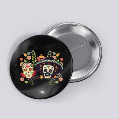 Sugar Skulls Day of the Dead Button