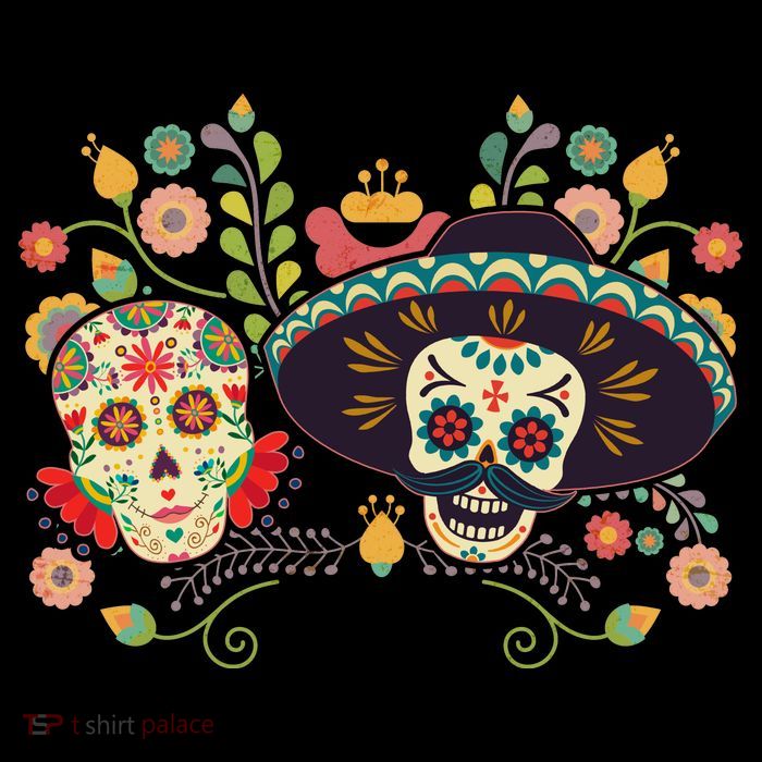 Sugar Skulls Day of the Dead Button