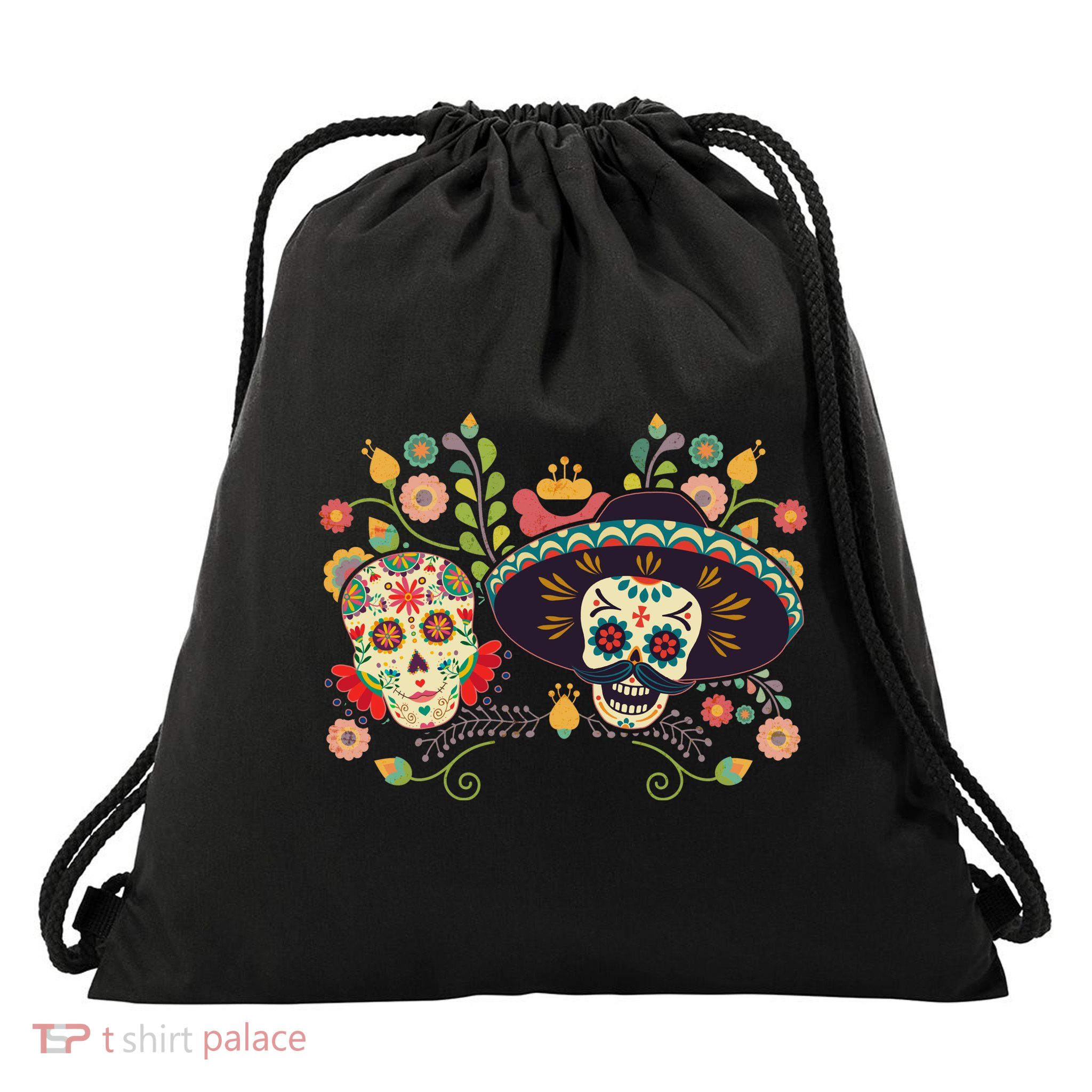 Sugar Skulls Day of the Dead Drawstring Bag