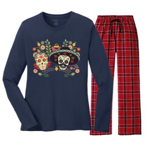 Sugar Skulls Day of the Dead Women's Long Sleeve Flannel Pajama Set 