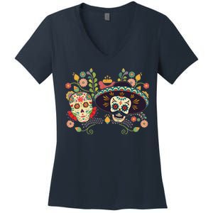 Sugar Skulls Day of the Dead Women's V-Neck T-Shirt