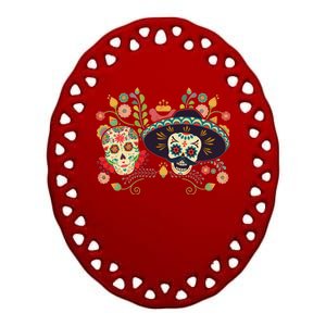 Sugar Skulls Day of the Dead Ceramic Oval Ornament