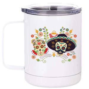 Sugar Skulls Day of the Dead 12 oz Stainless Steel Tumbler Cup