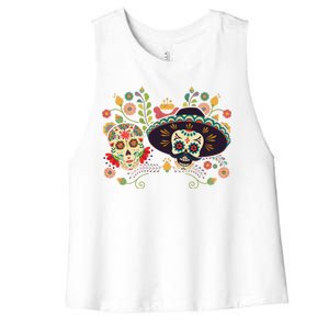 Sugar Skulls Day of the Dead Women's Racerback Cropped Tank