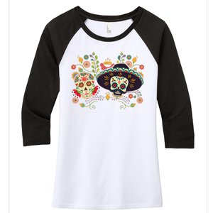 Sugar Skulls Day of the Dead Women's Tri-Blend 3/4-Sleeve Raglan Shirt