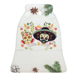 Sugar Skulls Day of the Dead Ceramic Bell Ornament